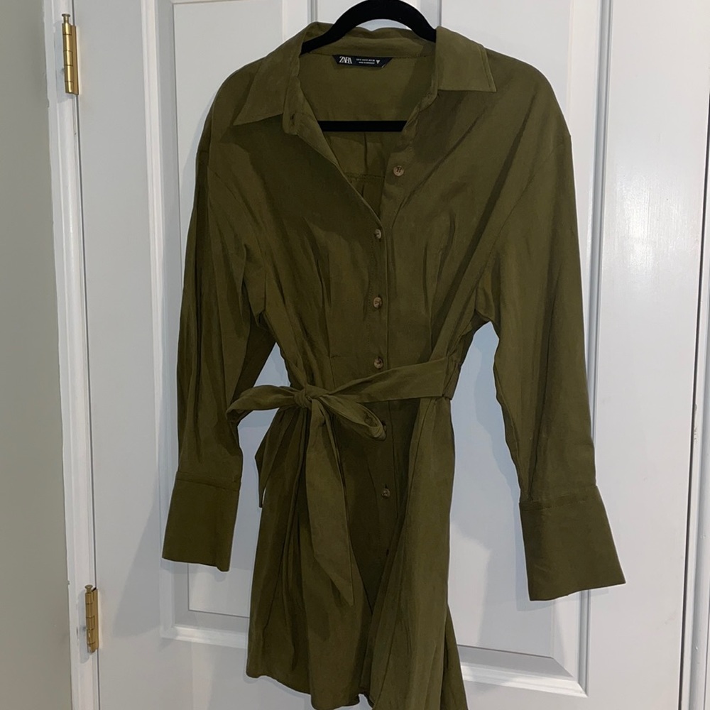 NWOT Zara Olive Green Shirt Dress